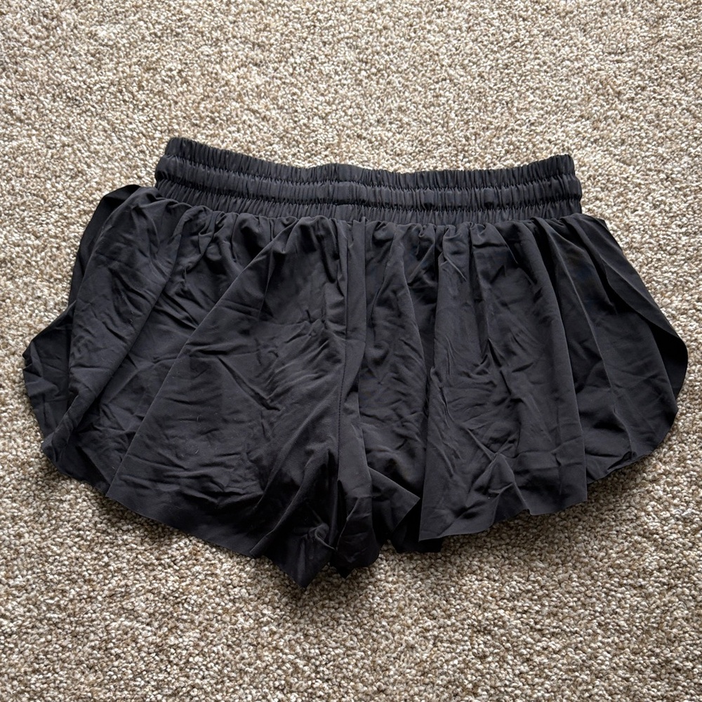 Amazon Women's Black Layered Athletic Shorts with Drawstring - Picture 2 of 2